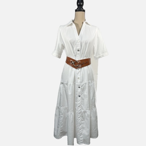 Boho Vibes White Button down Ruffle Short Sleeve Dress - Picture 5 of 7